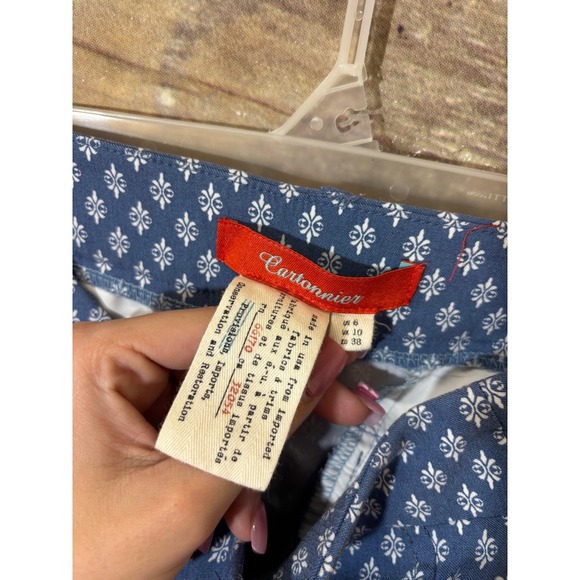 Anthropologie Cartonnier Blue White Diamond Printed Cropped‎ Pants Size 6 - Picture 4 of 6